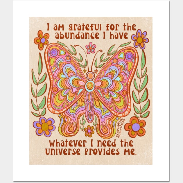 Retro butterfly with abundance quote Wall Art by Deardarling